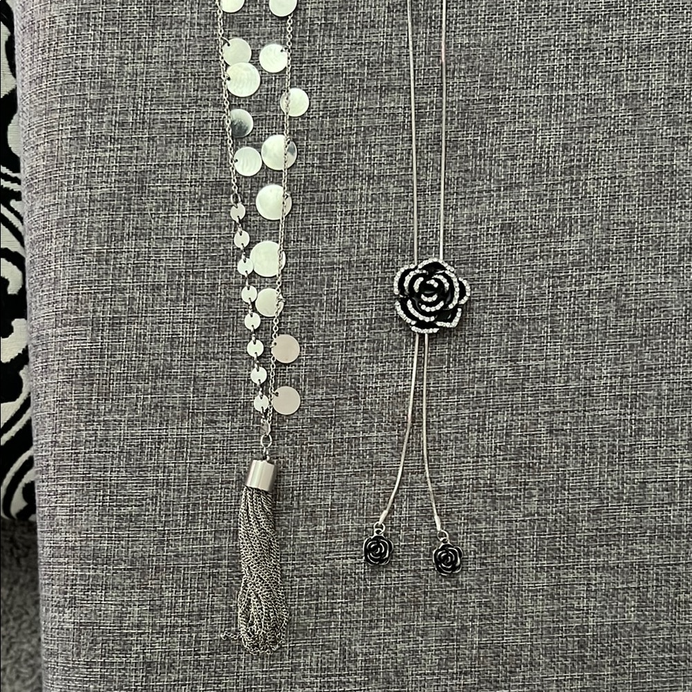Elegant Silver Necklace with Rose Pendant EUC